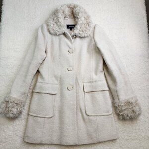 Apt 9 Jacket Cream Gold Glitter M Peacoat Pockets Faux Fur Trim Collar Cuffs
